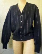 Vintage 60s Men's Black Cardigan Sweater With White Pinstripes - XL